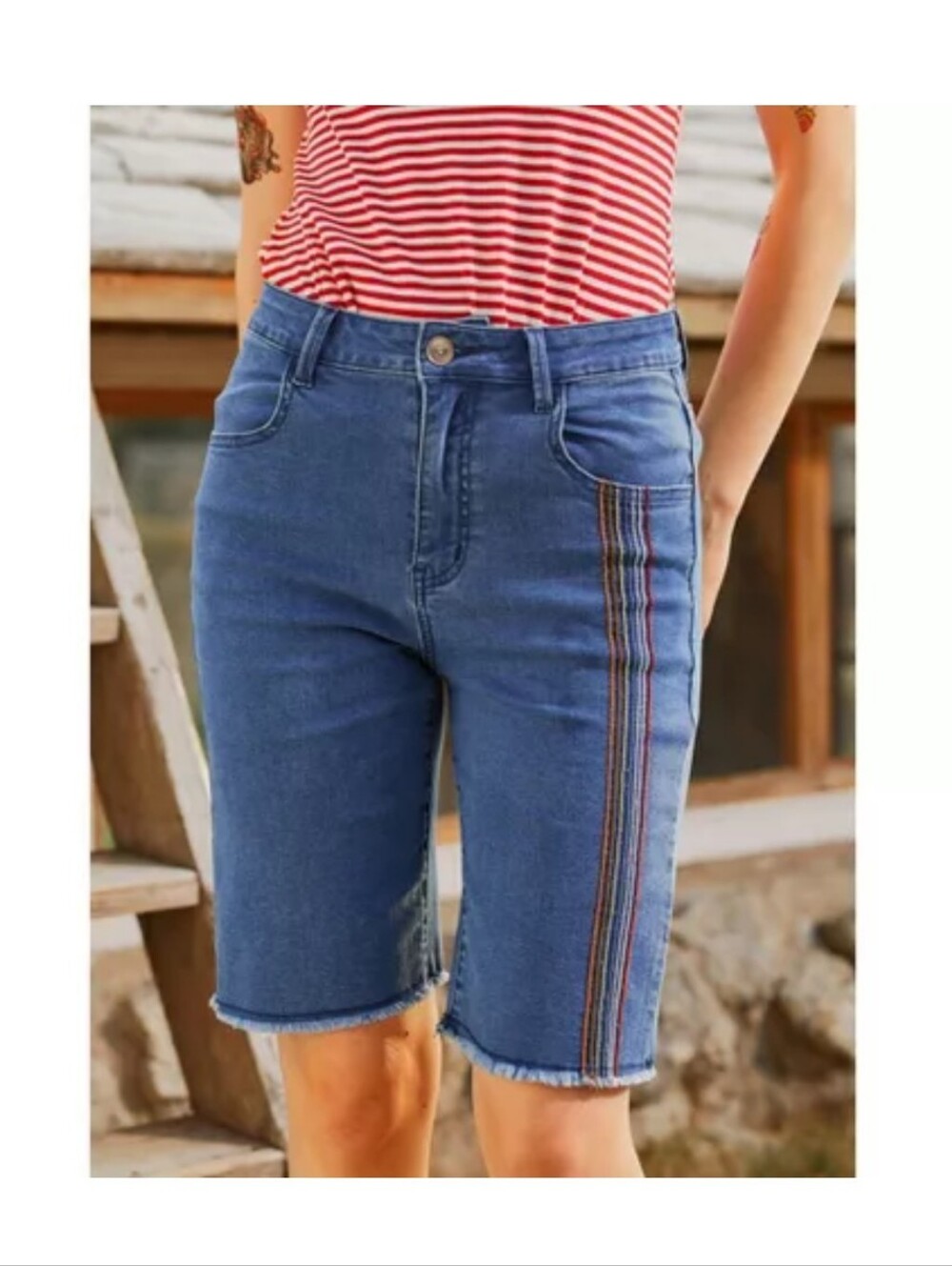 NWT Rainbow Blue Bermuda Lightweight Jean Shorts